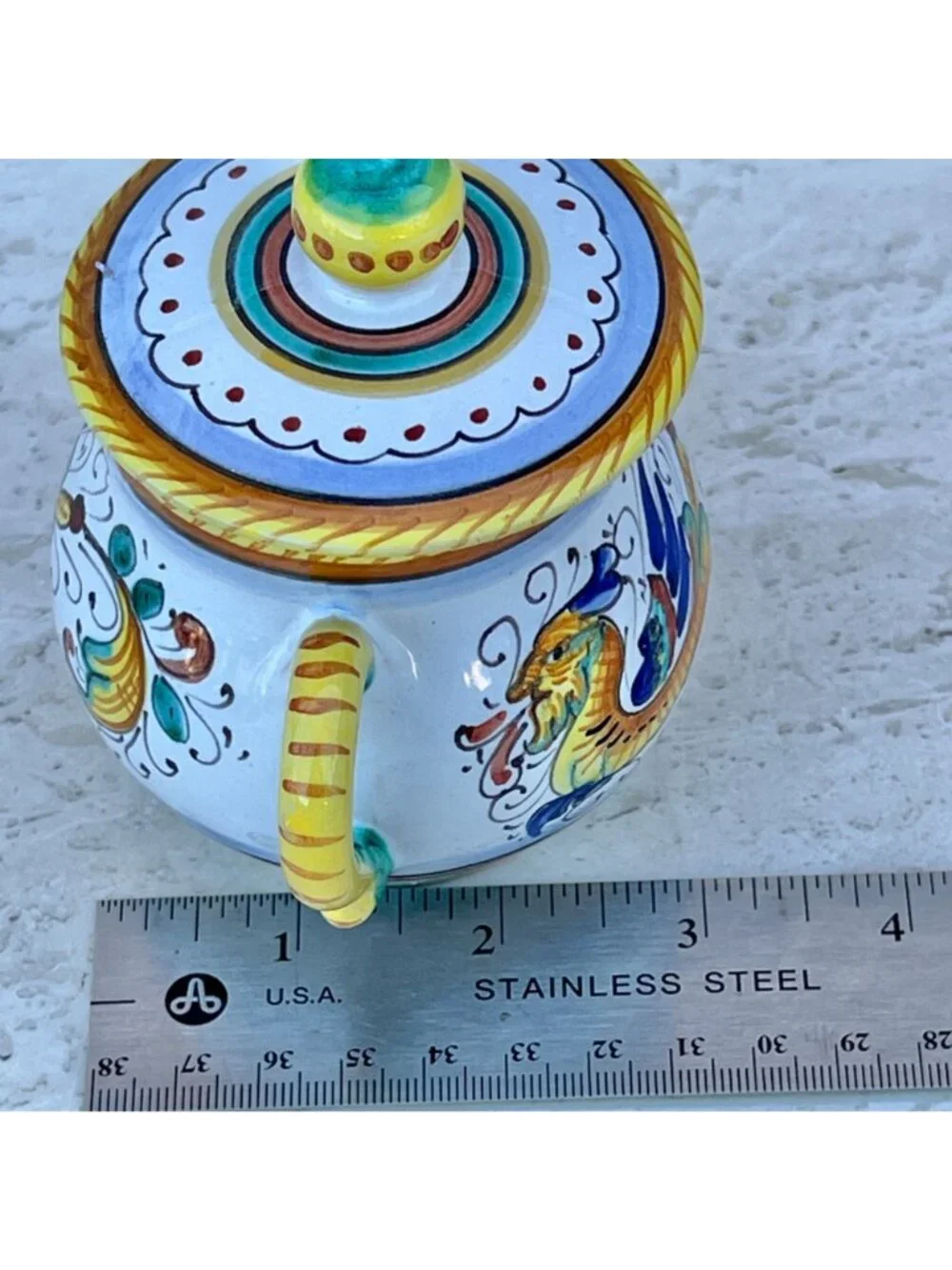 Signed S. Gimignano Hand-Painted Italy Sugar Bowl Creamer Tray Raphaellesco